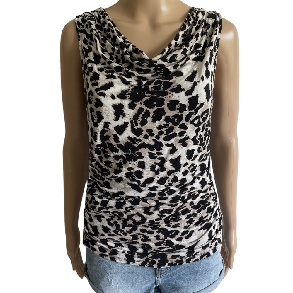 Adrianna Papell Animal Print Scoop Neck Sleeveless Pleated Side Tank Top